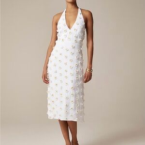 NWT - Elegant White Floral Halter Dress